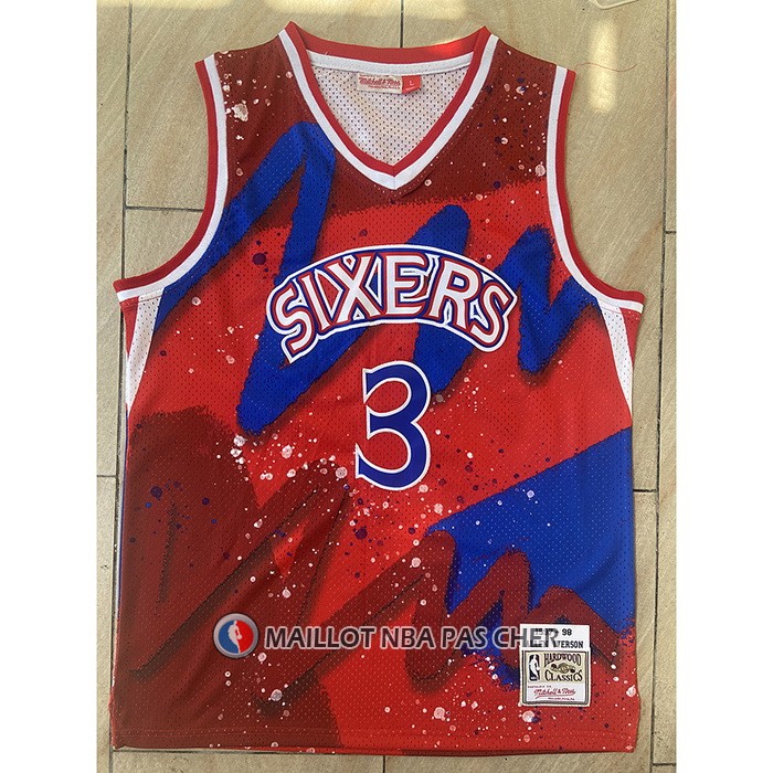Maillot Philadelphia 76ers Allen Iverson NO 3 Mitchel & Ness 1997-98 Rouge